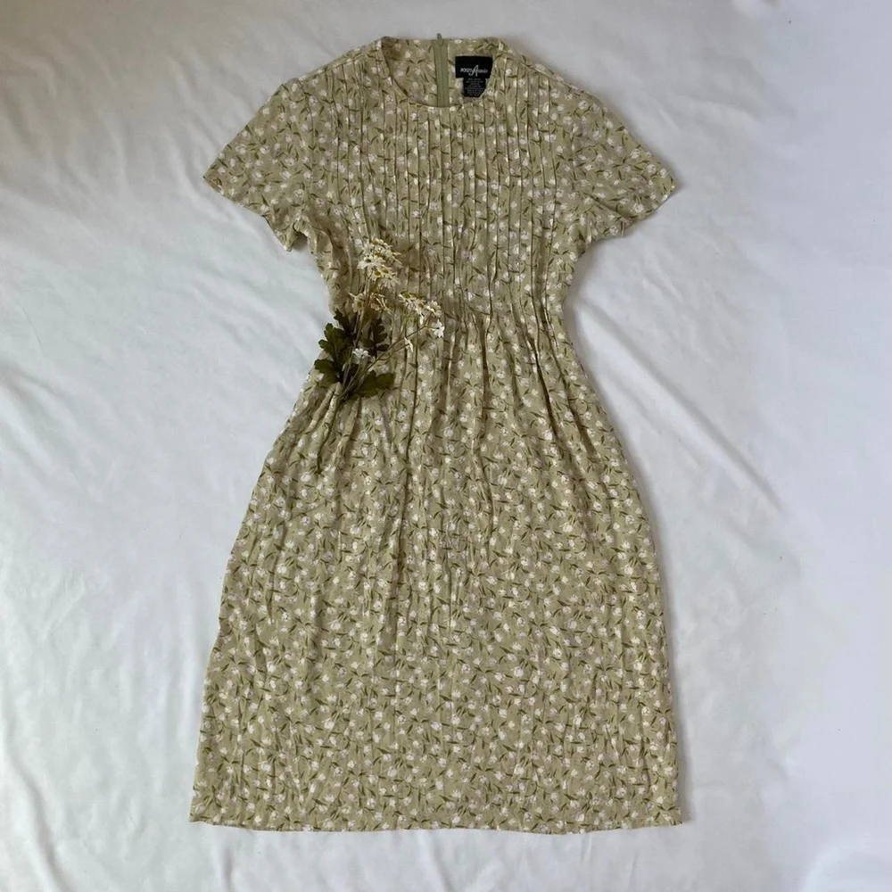 Vintage floral laurel green midi/maxi dress - Picture 3 of 4